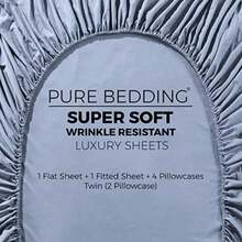Pure Bedding - Fundas de Almohada tamaño King [2 Unidades, Color Agua] - Funda de Almohada de Lujo de Hotel, Tela de satén, Microfibra de Calidad, Fundas de Almohada Suaves y Transpirables(Azul ceniza Individual) - Multicolor - Ver 5