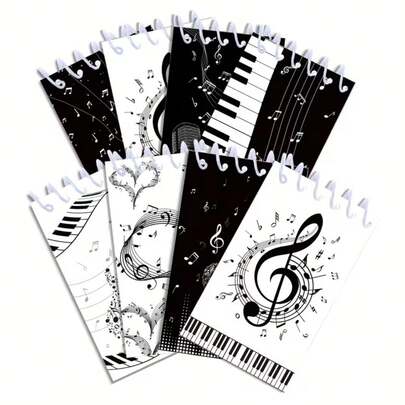 8pcs Music Theme Mini Notebook Set - Spiral Bound Memo Pads With Note, Guitar, Piano And Saxophone Designs, Vertical Flip And Tear-Off Guest Book For Wedding, Birthday Party, Pocket Size And Portable