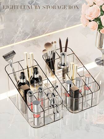 1pc Clear 12-Slot Lipstick Organizer, Desktop Makeup Storage Case With Holder For Cosmetics, Brushes, Skincare, Jewelry - Bathroom Bedroom Vanity Tray, Table Decor, Holiday Gift
