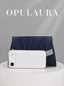 Borsa a clutch mini plissettata OpulAura per autunno/inverno. Scintillante e glamour, impreziosita da cristalli, elegante e alla moda, borsetta a busta, progettata per le donne, adatta per feste, matrimoni, eventi serali e raduni. Una scelta ideale per le donne che partecipano a feste, matrimoni, lauree e cene/banchetti formali, e un'ottima opzione regalo. - Blu Navy - Visualizzare 4