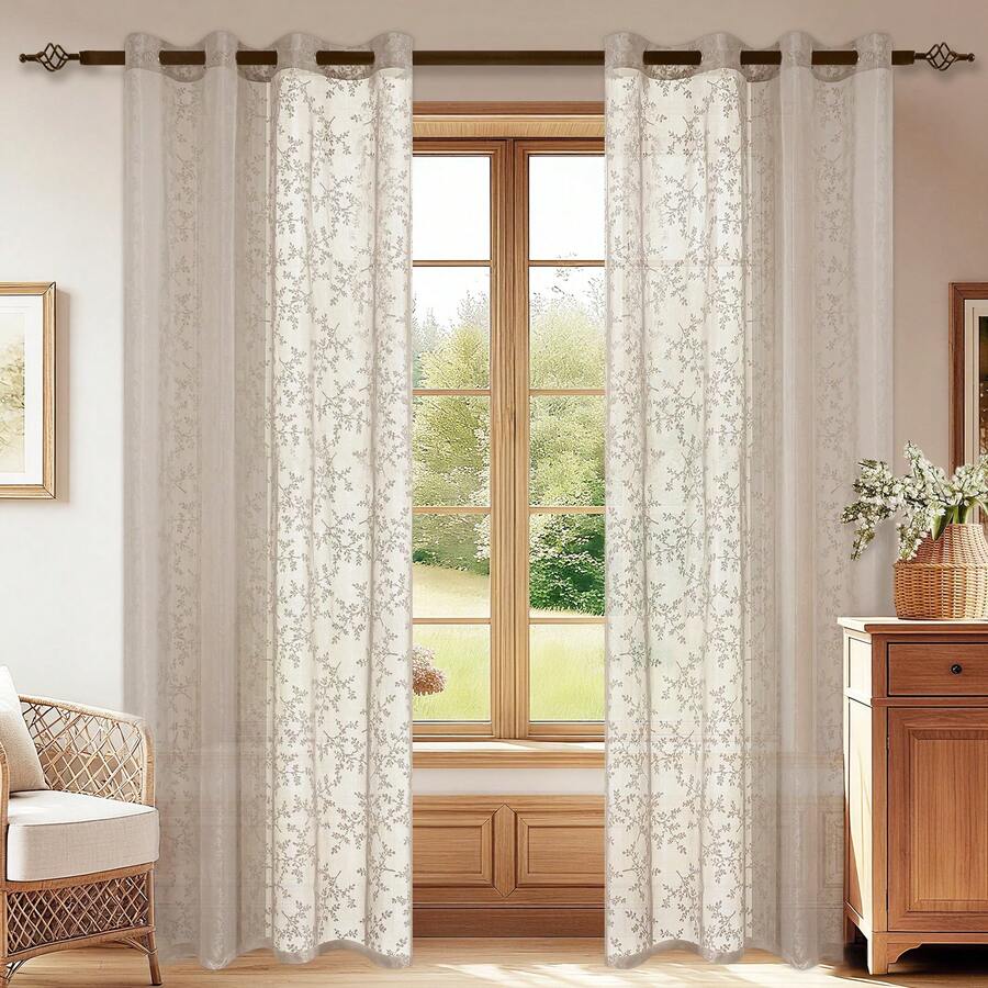 YSTYLE Transparent Curtains, Set Of 2, Voile Curtains For Living Room Or Bedroom, Decorative Scarf, Airy Curtains, Translucent, Sheer, Curtains With Eyelets. - màu nâu - Xem 1