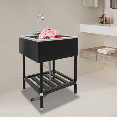 XIANXUS Single Bowl Laundry Sink, Commercial Sink With Faucet, Freestanding Stainless Steel Laundry Sink With Stand