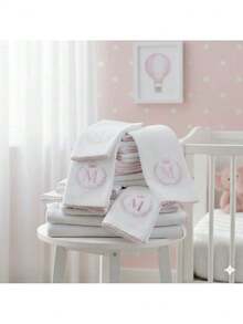 Kit 10 Personalized Embroidered Diapers Baby Initial 5 Shoulder + 5 Mouth 100% Cotton Boy Girl Hypoallergenic Soft - 淺粉色 - 查看 20