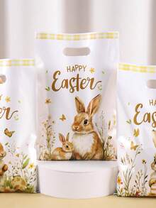 10/20/50 حقيبة هدايا ذهبية بشكل أرنب عيد الفصح، أكياس حفلات بنمط أرنب كرتوني وزهري مع مقابض، ديكور عطلة ريفي، ديكور منزلي لعيد الفصح 2026، تغليف هدايا موسم الربيع/الصيف، أكياس تسوق للبيع بالتجزئة - متعدد الألوان - مشاهدة 7