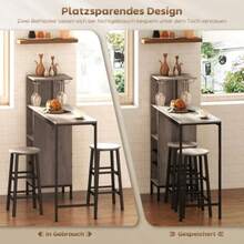 3-Piece Bar Table Set With Storage, Bottle Racks, Glass Holders And Stools With Footrests, Ideal For Small Spaces, Grey. - Maroon - View 4