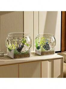 1 Piece Round Transparent And Durable Aquarium | Aquarium Decoration - Unbreakable, Stable Tabletop Aquarium Suitable For Turtles And Small Fish | Natural Stone Design, Multipurpose Decorative Aquarium For Indoor/Outdoor Use - Multicolor - View 8