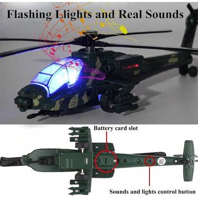 Helicóptero de Juguete con Luces y Sonidos Modelo de Avión Militar Regalo con 2 Figuras de Acción