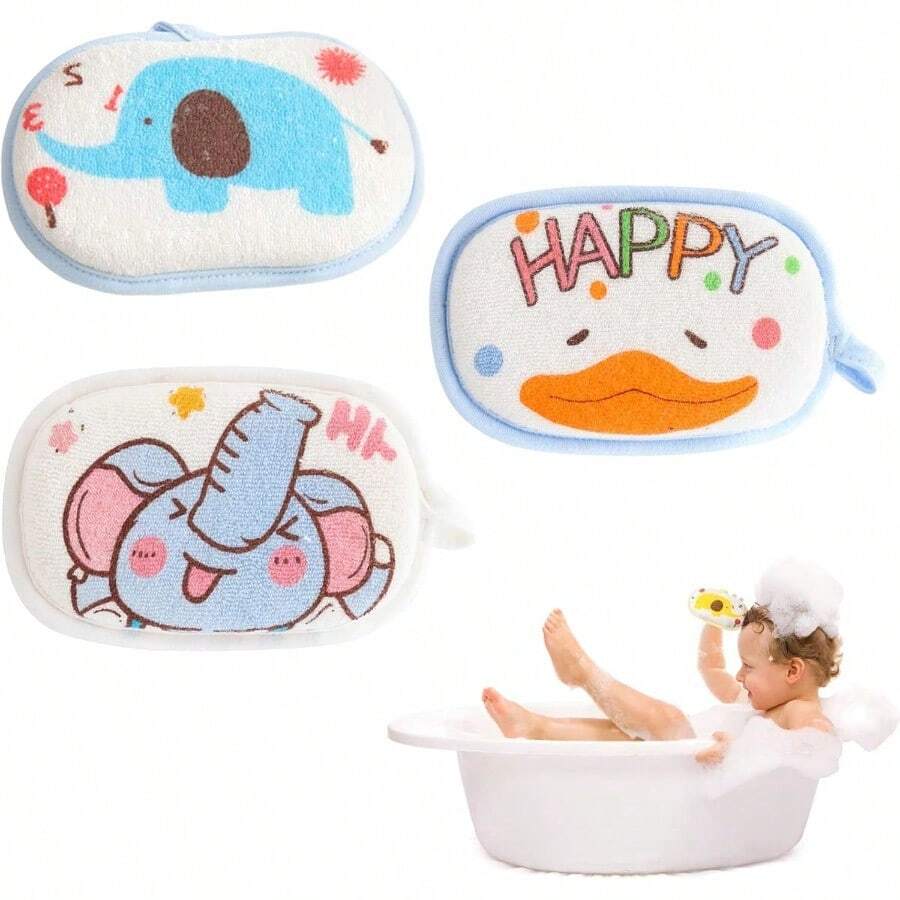 Esponja de baño para bebés Set de 3 Almohadillas Exfoliantes de Esponja Vegetal Esponja de Lufa Natural Material de Lufa Algodón Natural Esponja de Baño para Bebés Espuma Suave Exfoliante Absorbente Hipoalergénico Mar Natural para Niños - Azul - Ver 1