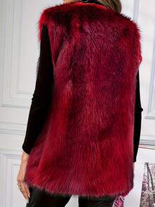 Chaleco largo sin mangas de mujer de piel sintética elegante, chaleco tipo cárdigan de unicolor y estilo regular, ropa de invierno para mujer