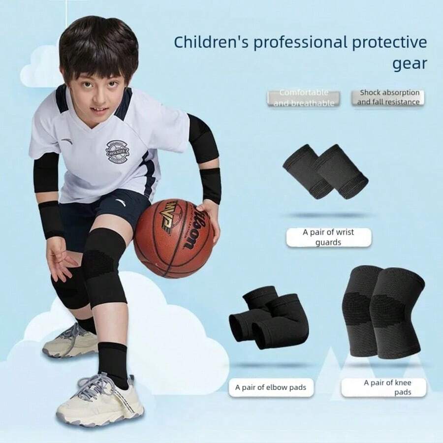 Unisex Kids Knee Pads Training Set, Breathable Basketball Children's Suit, Sports Joint Protection, Kneeling Practice, Dance Knee Pads, Anti-Fall, Unisex Football Knee Pads - Black - View 1