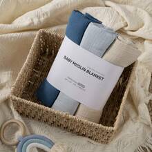 Muslin Swaddle Blankets For Newborn, 3 Pack Breathable Soft Receiving Blanket, Large 38 X 40 Inches Swaddle Wrap Burping Clothes, Essentials Infant Shower Items, Toddler Gift Love Valentine - Blue - View 8