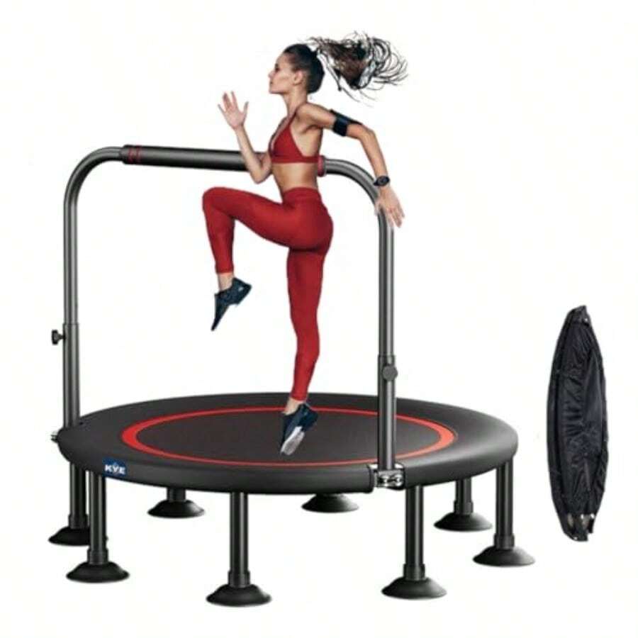 Trampolín Plegable para Ejercicio de 40 Pulgadas Diámetro 100CM Soporta 400kg 24 Resortes Estructura de Acero Mango Ajustable Ideal para Ejercicio en Casa y Aire Libre - Multicolor - Ver 1