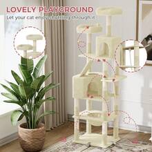 DOGAT 208cm Tall Cat Tree Tower For Indoor Large Cats Multi Level Activity Centre With Hammock Condos Perches 16 Sisal Scratching Posts Anti Tip Reinforced Base - Beige - Beige - View 5