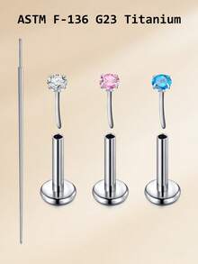 CIZME Piercing de lèvre en alliage de titane G23 sans filetage 20g, anneaux de lèvre avec pierre de CZ incrustée, convient pour le piercing des lèvres et du cartilage de l'oreille, disponible en rose et bleu CZ, unisexe - Argent - Voir 6
