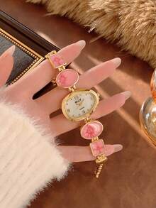 1件新款时尚女士手表，优雅三角形表盘，商务石英表，适合日常生活、聚会和宴会等场合。 - 粉色 - 查看 2