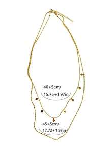 Nooxian 1pc Stainless Steel Silver Double Layer Multi-Rhombus Tassel Shiny Petal Chain Necklace, Women's Necklace For Vacation Wear (Pendant Quantity Random) - Yellow Gold - View 10