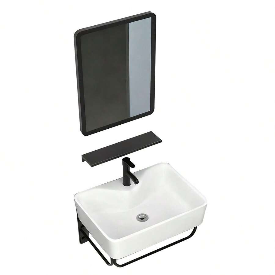 Rectangula Calidad Lavabos Alta Con Espejo+grifo Minimalista - Blanco - Ver 1