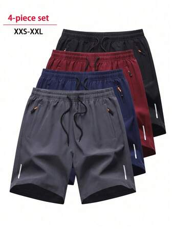 4 Stück/Set Herren Lässig Sport Shorts, atmungsaktive Lauf- und Fitness-Bermuda-Shorts, Outdoor Strandshorts