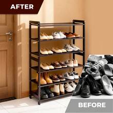 6-Layer Flat Bamboo Shoe Rack Coffee Color – 682589cm, Space-Saving Storage Organizer For Entryway Hallway Bedroom Closet, Sturdy Shoe Shelf For Home Use - Cà phê - Xem 6