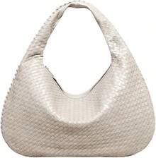 Bolso Mano Trenzado de Mujer, Bolso de Hombro Tela con Asa Superior, Bolsa Tela de Piel para Mujer, Bolsos para las Axilas de Mujer, Regalos de Navidad - Blanco - Ver 11