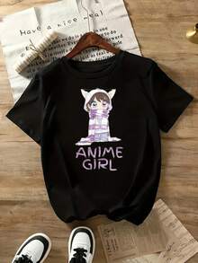 Womens Anime T-ShirtAnime Girl Cartoon Character Print T Shirt Women Short Sleeve Casual Top Black Anime Fashion Tee Shirt For Ladies Anime Short Sleeved Shirt - 白色 - 查看 1