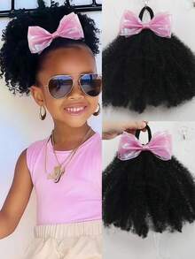 1pc/ Pack Shiny Bow Clip And Go Afro Kinky Marley Ponytail With Elastic Band Girls Kids Ponytail - Black - View 2