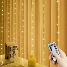 Luces de cadena LED para cortinas con 8 modos, alimentadas por USB, luces para bodas y fiestas, decoración para dormitorio, fiesta de cumpleaños, Eid (control remoto no incluido) - Luz de cortina USB - Ver 14