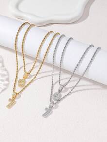 2pcs Luxury Copper Zirconia Stone Arabic Number 67 Pendant Necklace Set With Stainless Steel Twisted Chain, Elegant Gift For Women, Daily Wear - Copper-set  Number Necklace Set - View 6