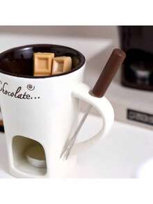 1 Pc Ceramic Chocolate And Cheese Fondue Set With Mug – Comes With A Ceramic Bowl Base, Perfect For Valentine's Day, Parties, And Family Gatherings – No Stove Required, Easy-To-Clean Surface, An Ideal Gift For Cheese, Chocolate, And Dessert Lovers, Modern Kitchenware, Elegant Plates And Dishes, Butter Warmer, A Must-Have For Home Cooking. - Multicolor - View 7