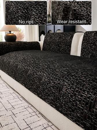 1 Stück universaler Sofakissenbezug, moderner minimalistischer rutschfester Sofasitzpolster, staubdichter und waschbarer Sofabezug, schwarze modische weiche, nicht verblassende und nicht abstoßende Schlafzimmer Dekoration, haustierfreundlicher Schutzbezug, verstellbar für Ecksofa, geeignet für Schlafzimmer, Büro, Wohnzimmer Kombinationsmöbel, L-förmiges Sofa und 1/2/3/4-Sitzer Sofa