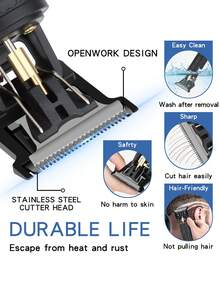 HIENA Men's USB Rechargeable Beard Trimmer, Cordless Electric Hair Clipper - Precision T-Blade Trimmer, 4 Adjustable Combs, Grooming Kit, Stylish Trimmer, Durable Construction - Multicolor - View 6