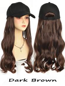 20 Inches Long Fluffy Wavy Curly Wigs With Hat Baseball Cap Seamless Connection Hair Extensions For Women Synthetic Natural Fake Hairpiece Adjustable Hat Wig - Multicolor - View 14