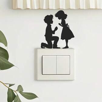 1pc Creative Couple Silhouette Switch Sticker, Self-Adhesive Removable Wallpaper, Suitable For Bedroom, Living Room, Wall Decor
