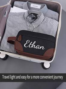 Customized Toiletry Bag For Husband, Father Or Son - Men's Large Capacity PU Leather Travel Toiletry Storage Bag; Customizable Name, Suitable For Birthday, Father's Day, Anniversary, Wedding And Groomsmen Gifts; Ideal Gift For Him, Thoughtful Present, Travel Essential. - Multicolor - View 2
