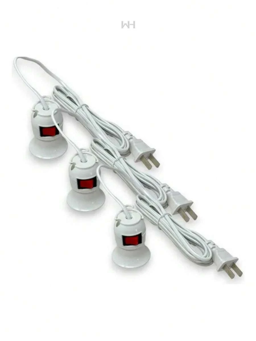 Flexible Electrical Extension Cord With Socket, Switch, Lamp Holder For Light Bulb, Polarized Plug, 10 Meters - White - View 1