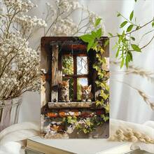 Room Decor 1pc Vintage Rustic Cat And Greenery Metal Sign, 8x12 Inches Iron Wall Art, Indoor/Outdoor Decor For Home, Bed And Breakfast, Cafe, Rustic Spaces - White - View 7