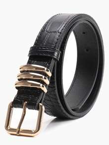 High-Quality Crocodile Embossed Faux Leather Retro Alloy Buckle Women's Belt, Slim Waist Belt For Women's Dresses And Jeans, Minimalist, Casual, Elegant Solid Color Women's Belt, Versatile Belt Suitable For Dresses And Pants, Daily Wear - Fashion Belts - View 10