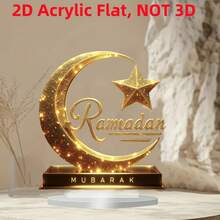 2D flache Acryl-Kristall-Mond-Dekoration, 0,3 cm Dicke, mit Sichelmond für den Ramadan, thematisch rund um den islamischen Glauben, geeignet für Ramadan, Ostern, Schaufensterdekorationen und ein ideales Geschenk.