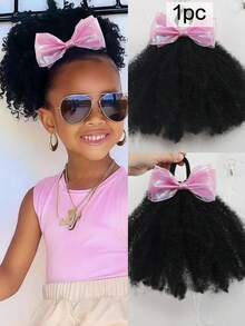 1pc/ Pack Shiny Bow Clip And Go Afro Kinky Marley Ponytail With Elastic Band Girls Kids Ponytail - Black - View 9