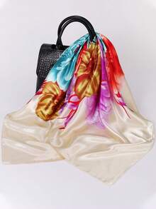 1pc Minimalist Printed Satin Square Scarf, New Spring Fashion Headscarf For Women, Can Be Used As Waistband, Bag Decoration, Ribbon, Headband Or Scarf, Ideal Choice To Enhance Your Overall Look. - Color - View 4