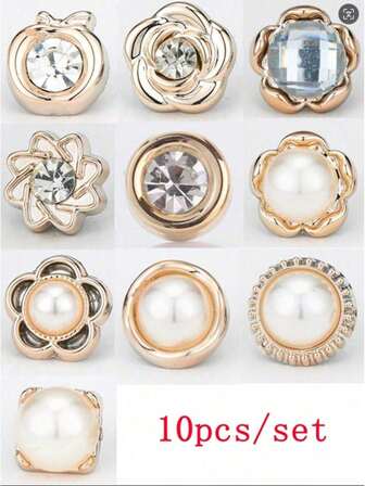 10 st/set halkfria knappar, ingen sömnad krävs, justerbara midjebälten, pärlbrosch, lämplig för kläder, klänningar