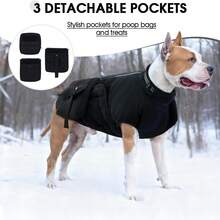 1pc Dog Winter Jacket, Built-In Chest Harness, Warm & Windproof Reflective, Suitable For Medium To Large Dogs, Pet Vest With Webbing And 3 Pockets, Fit For Male Dogs - Black - View 6