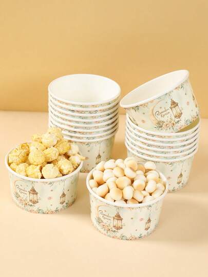 10pcs Ramadan Kareem Eid Party Paper Bowls, Watercolor Moon Ramadan Lantern Printed Ice Cream Bowls, Dessert Bowls, Popcorn Boxes, Food Tray, Disposable Food Containers, Ramadan Dining Room Kitchen Wrapping Supplies, Food Packaging Boxes, Ramadan Party Disposable Tableware, Eid Party Table Decorations, Ramadan Decor, Eid Mubarak Decorations, Eid Decor, Ramadan Decorations For Home, Ramadan Stuff, Party Favor