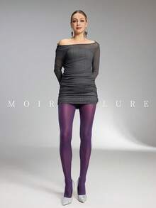MOIRÉALLURE 1雙女款素色時尚緊身內搭褲，適合日常穿搭與夜店風格 - 紫色 - 查看 1