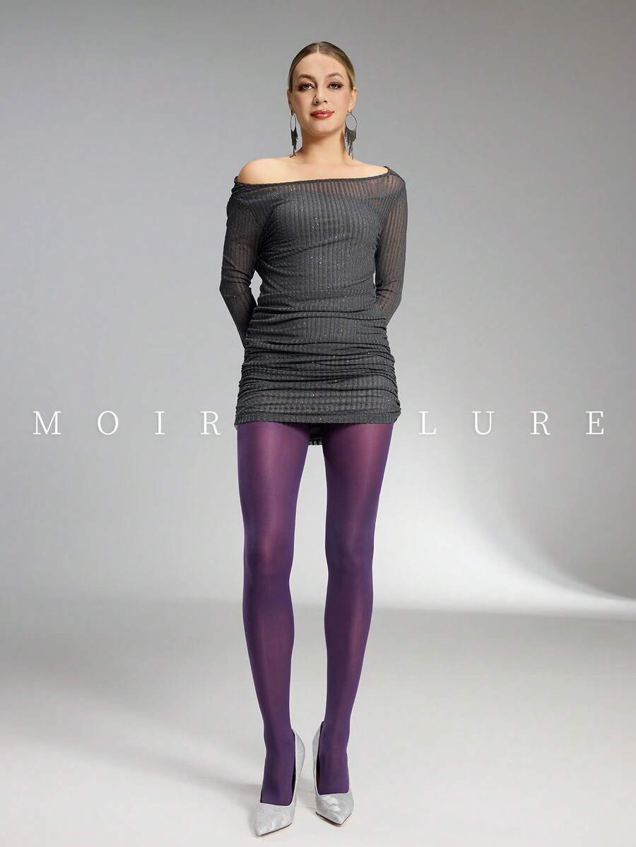 MOIRÉALLURE 1雙女款素色時尚緊身內搭褲,適合日常穿搭與夜店風格 - 紫色 - 查看 1