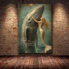 1Pc Framed Ready To Hang, Enchanting Mermaid & Whale Underwater Canvas Wall Art, Prints For Living Room, Bedroom, Bathroom, Modern Home Decoration   , Art Poster Apartment Room Decor Aesthetic, Wrapped Framed Canvas Print Suitable For Magical & Style Likes, Canvas Painting Wall Art Poster, Minimalism Canvas Prints, Suitable For Bathroom Decor, Space  Lized Decoration Wall Office Decor Aesthetic Pictures - 粉紅色 - 查看 5