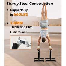 TABEKE Push Up Bar 14'' High Steel Parallettes And Dip Bar With Full Coverage Foam Handle Heavy-Duty Calisthenics Parallel Bars For L-Sit Dips Home Gym Strength Training Workout - Black - View 2