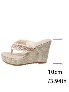 Giày sandal đế xuồng tua rua kẻ caro thời trang nữ, đế cao chống thấm nước, nhẹ, mềm mại, kiểu dáng slip-on, cao gót hở mũi phối màu tương phản, sandal kiểu ngư dân mới, size nhỏ hơn một size. - Màu be - Xem 9