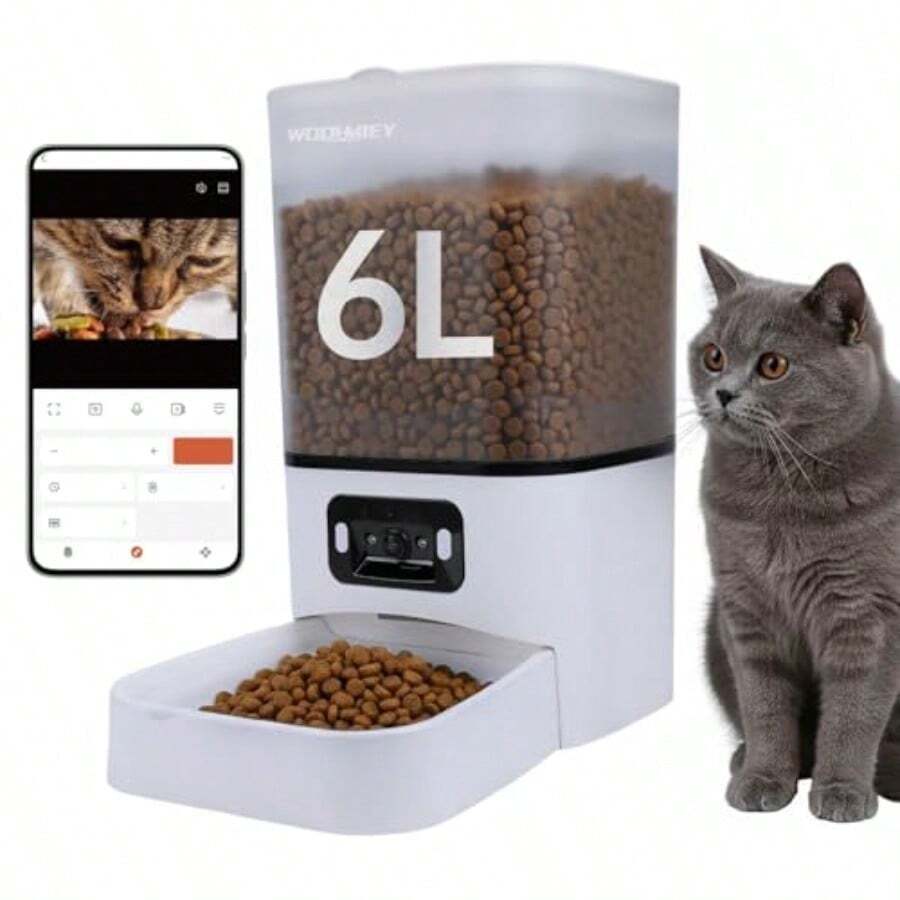 zxr Dispensador de Comida para Gato y 6L con cámara para Mascotas App WiFi Doble Banda alimentador automático con cámara comedero automático 6L para Mascotas89 - 5L - Ver 1