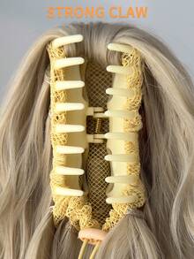 16 Inch Short Wavy Synthetic Ponytail Hair Extension, Heat Resistant Fiber, Claw Clip On, Gold Color, Suitable For Girls, Women, Party, Daily Use - Blonde Ombre - View 9
